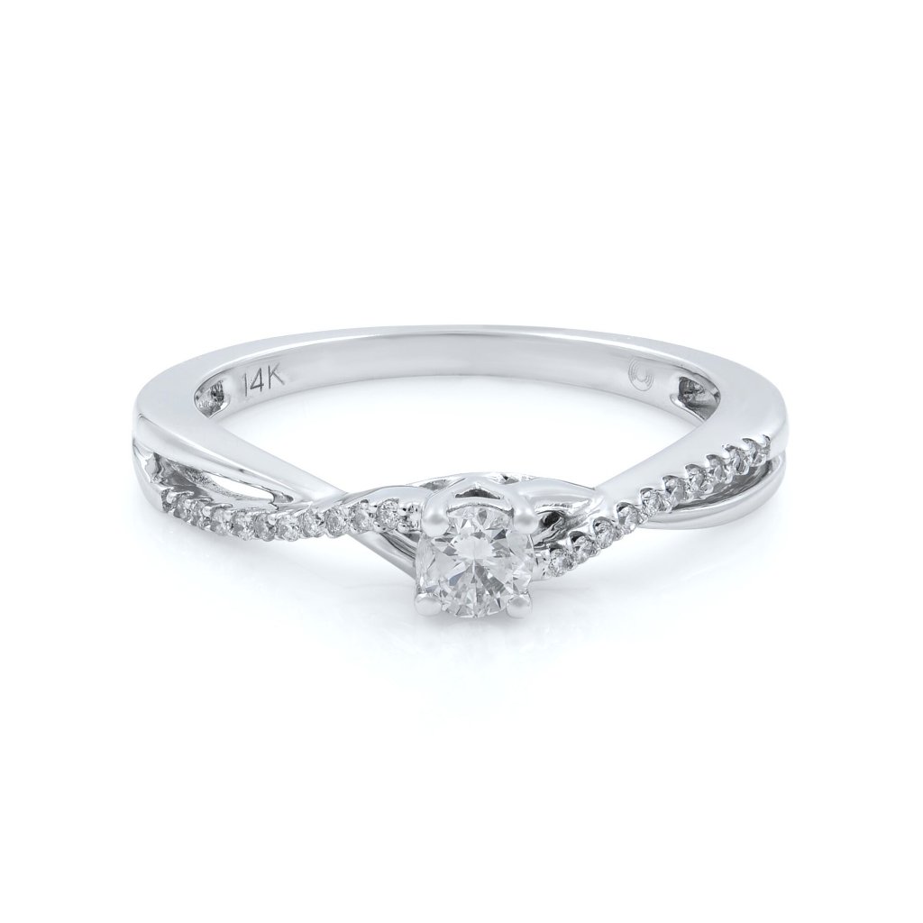 Round Cut Diamond Accented Ladies Engagement Ring 14k White Gold 0.25cttw